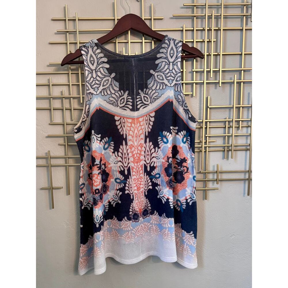 AGATE Boho Sleeveless Knit Top Blue Floral Abstract Tank M L